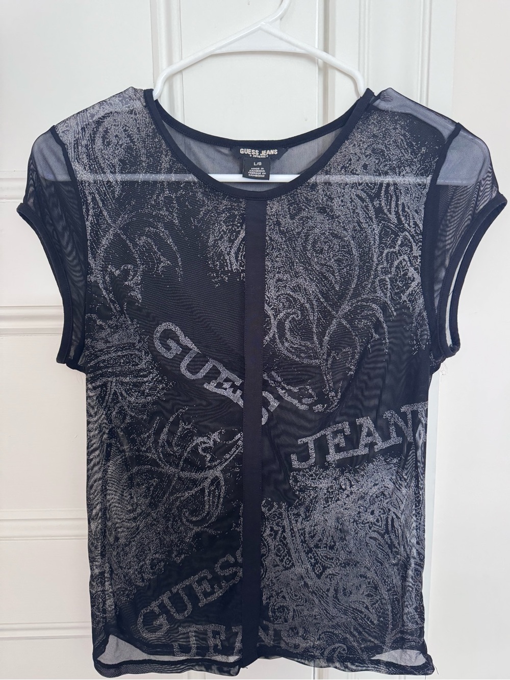 Vintage Y2K Guess Jeans Black Sheer Mesh Top | Juniors Size Large